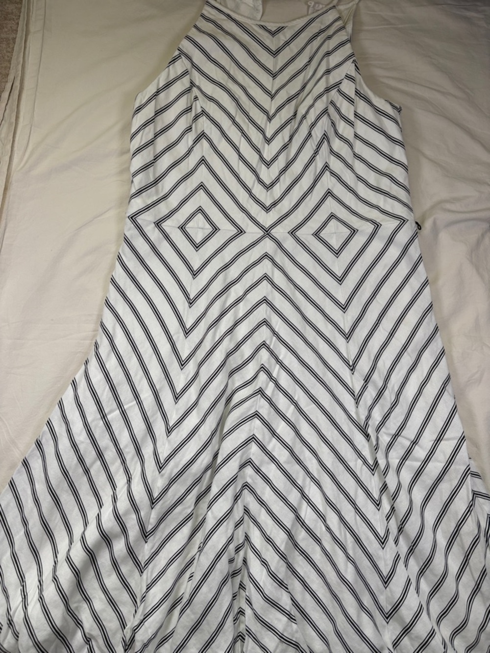 White House Black Market White Maxi Dress with Black Geometric Stripes